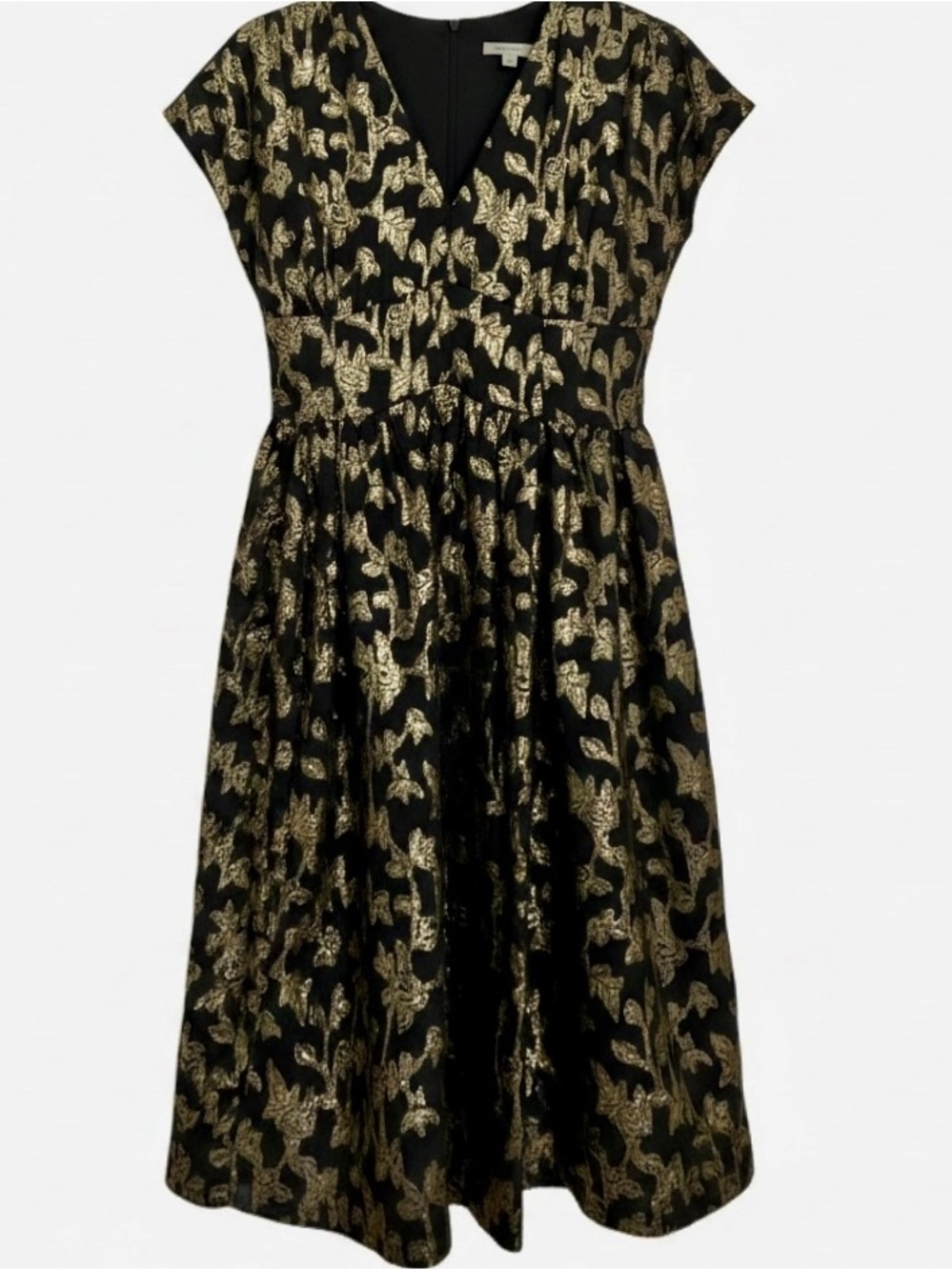 Taylor Black and Gold Metallic Floral Midi Dress